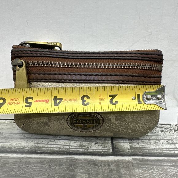 fossil coin purse Double Zip Gold Shimmer Brown Leather CP {QQ} - Picture 10 of 14